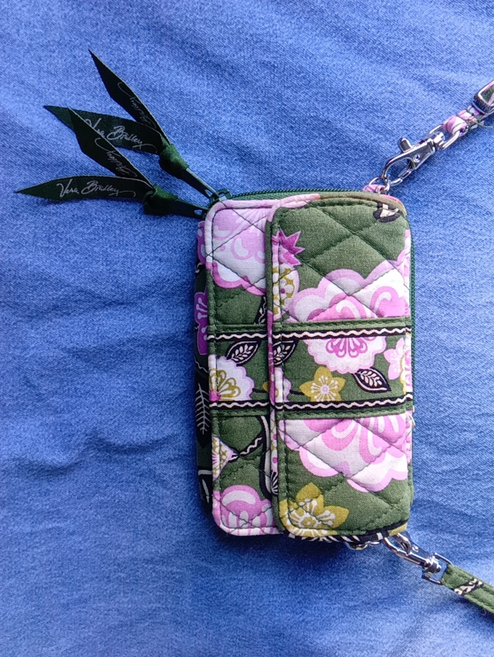 Vera Bradley Olive Green & Pink Quilted Floral Wristlet